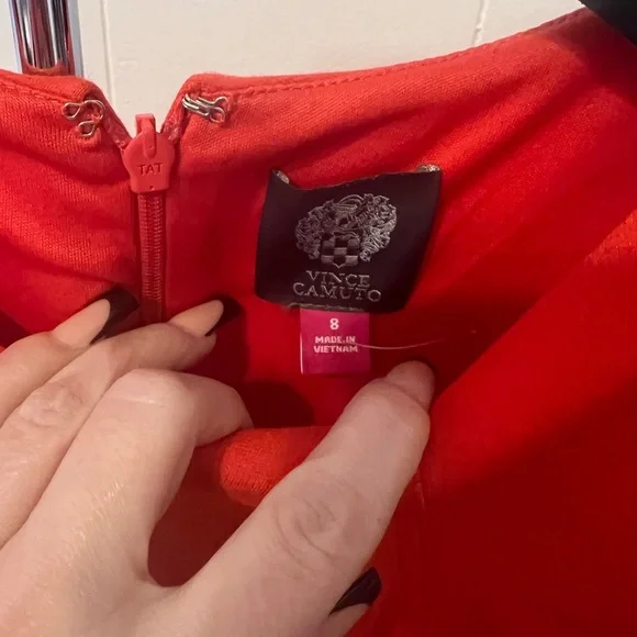 Vince Camuto Red Vintage Style Short Sleeve A-Line Dress - Picture 4 of 8